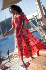 Georgia Flower Dress Red