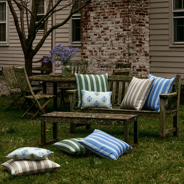 Vintage Stripe Moss Outdoor Decorative Pillow