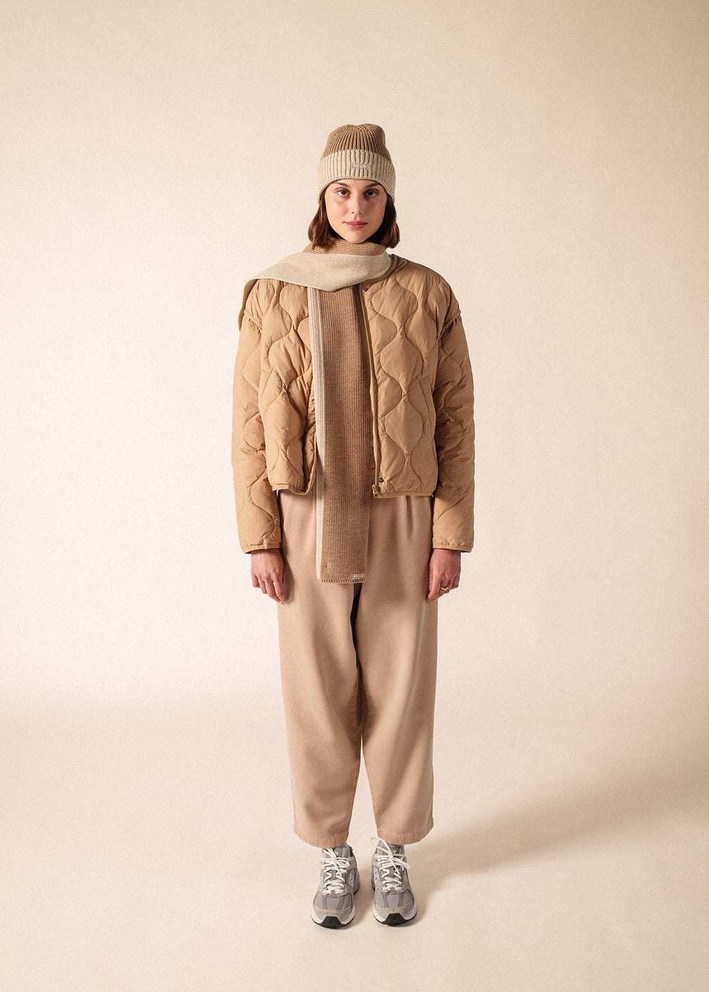 CANOE - Two-Tone Purl Knit Scarf (DARK BEIGE / BEIGE)