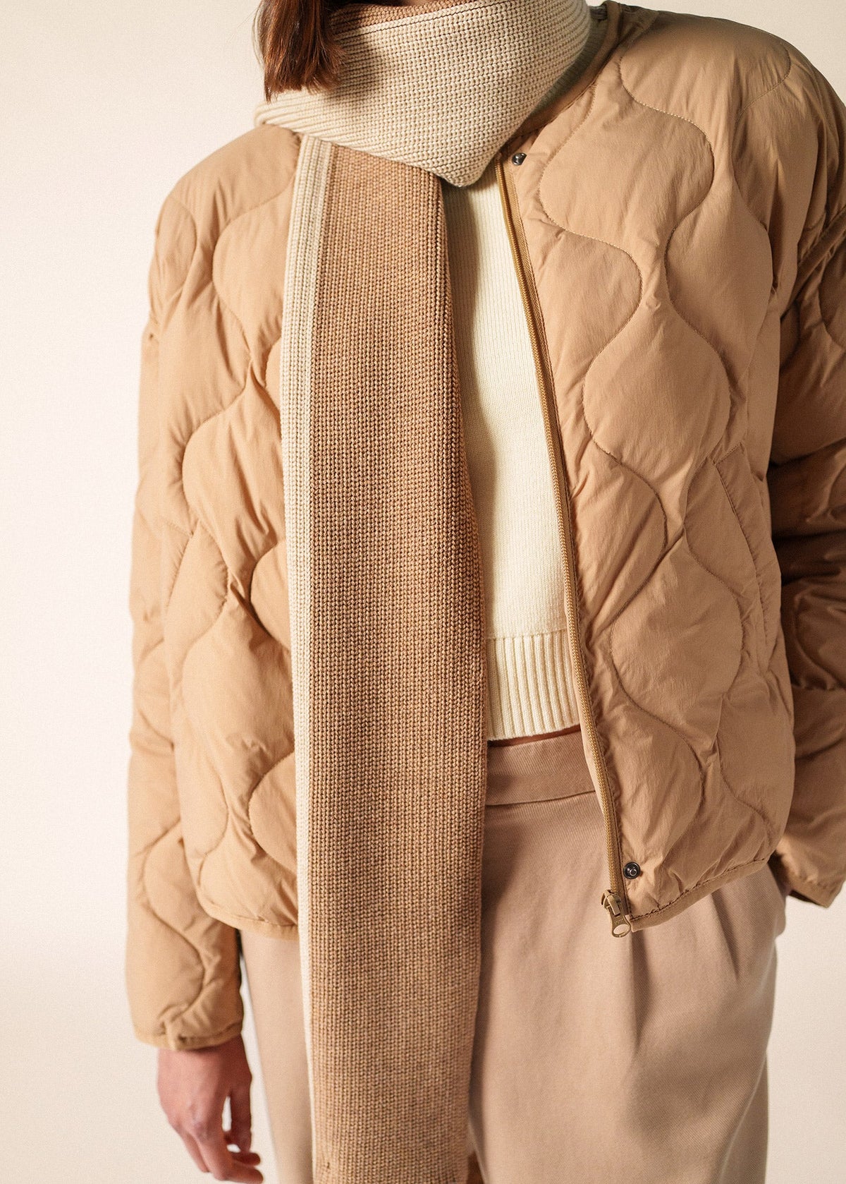 CANOE - Two-Tone Purl Knit Scarf (DARK BEIGE / BEIGE)