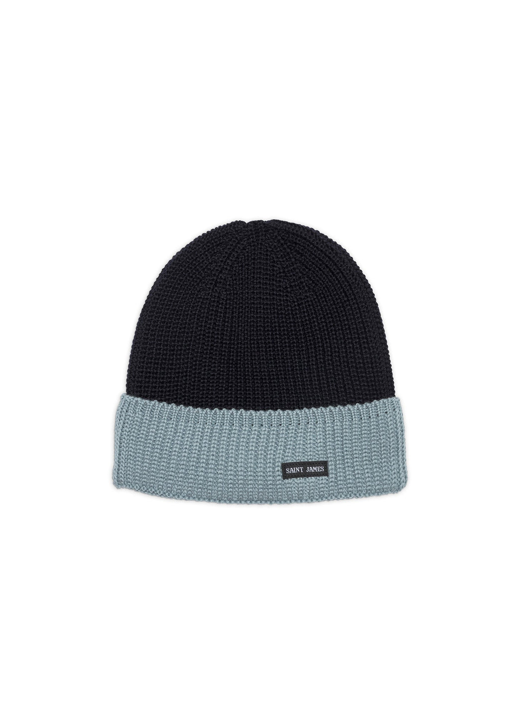 CANOT - Two-Tone Soft Wool Beanie in Purl Knit  (NAVY / LIGHT COASTAL BLUE)