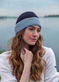 CANOT - Two-Tone Soft Wool Beanie in Purl Knit  (NAVY / LIGHT COASTAL BLUE)