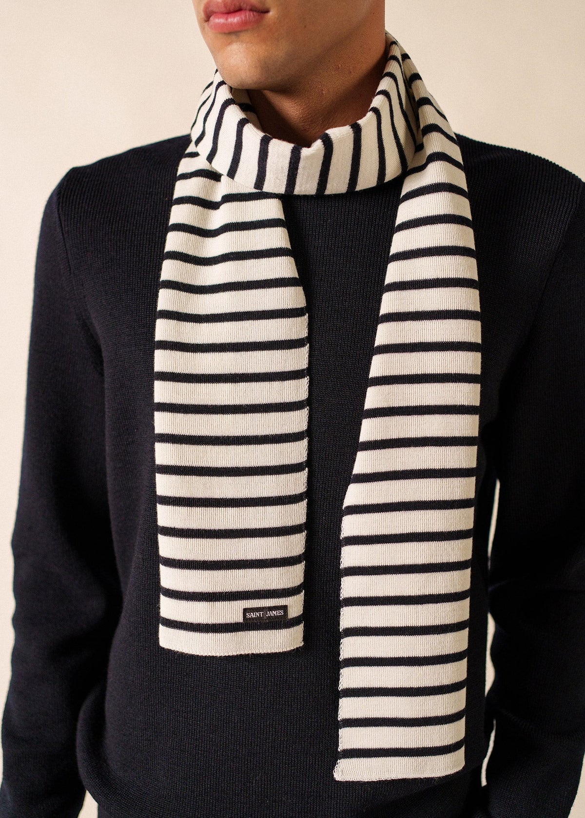 DUGUAY Striped Wool Scarf  (IVORY / NAVY)
