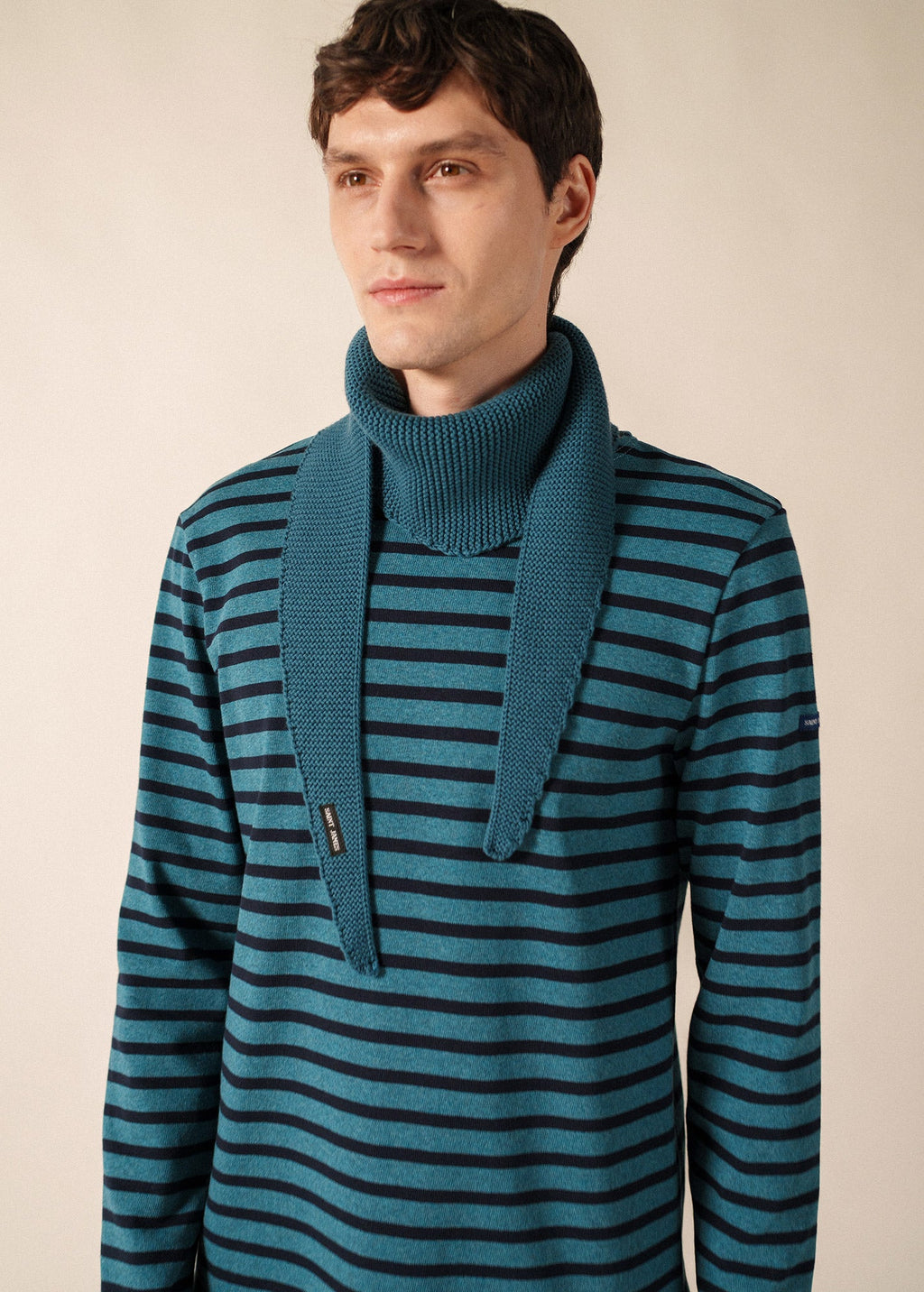 KNIT BANDANA - Scarf in Wool & Cotton (COASTAL BLUE)