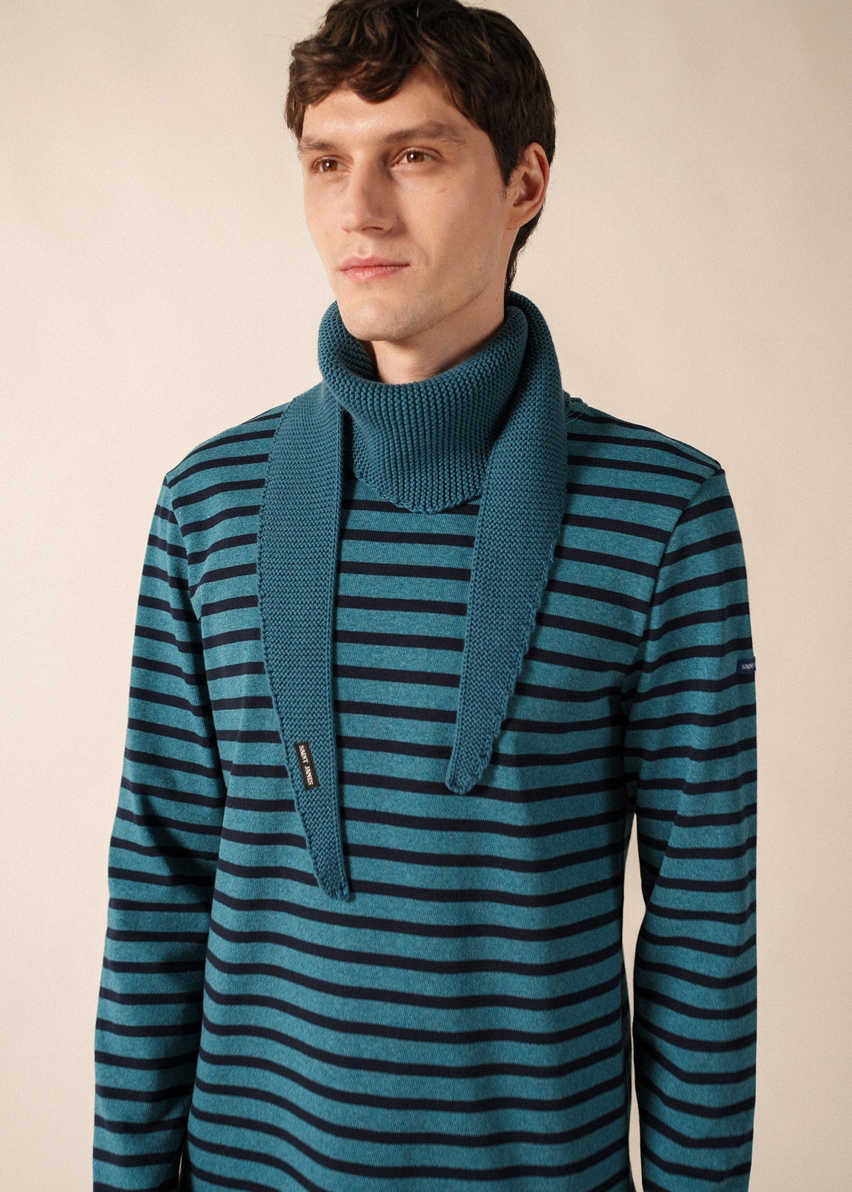 KNIT BANDANA - Scarf in Wool & Cotton (COASTAL BLUE)