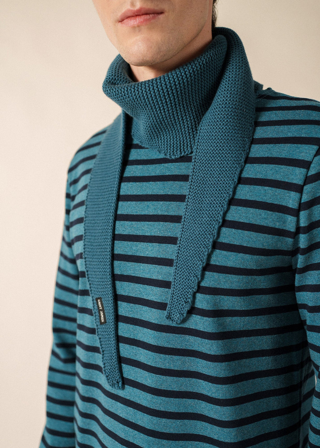 KNIT BANDANA - Scarf in Wool & Cotton (COASTAL BLUE)