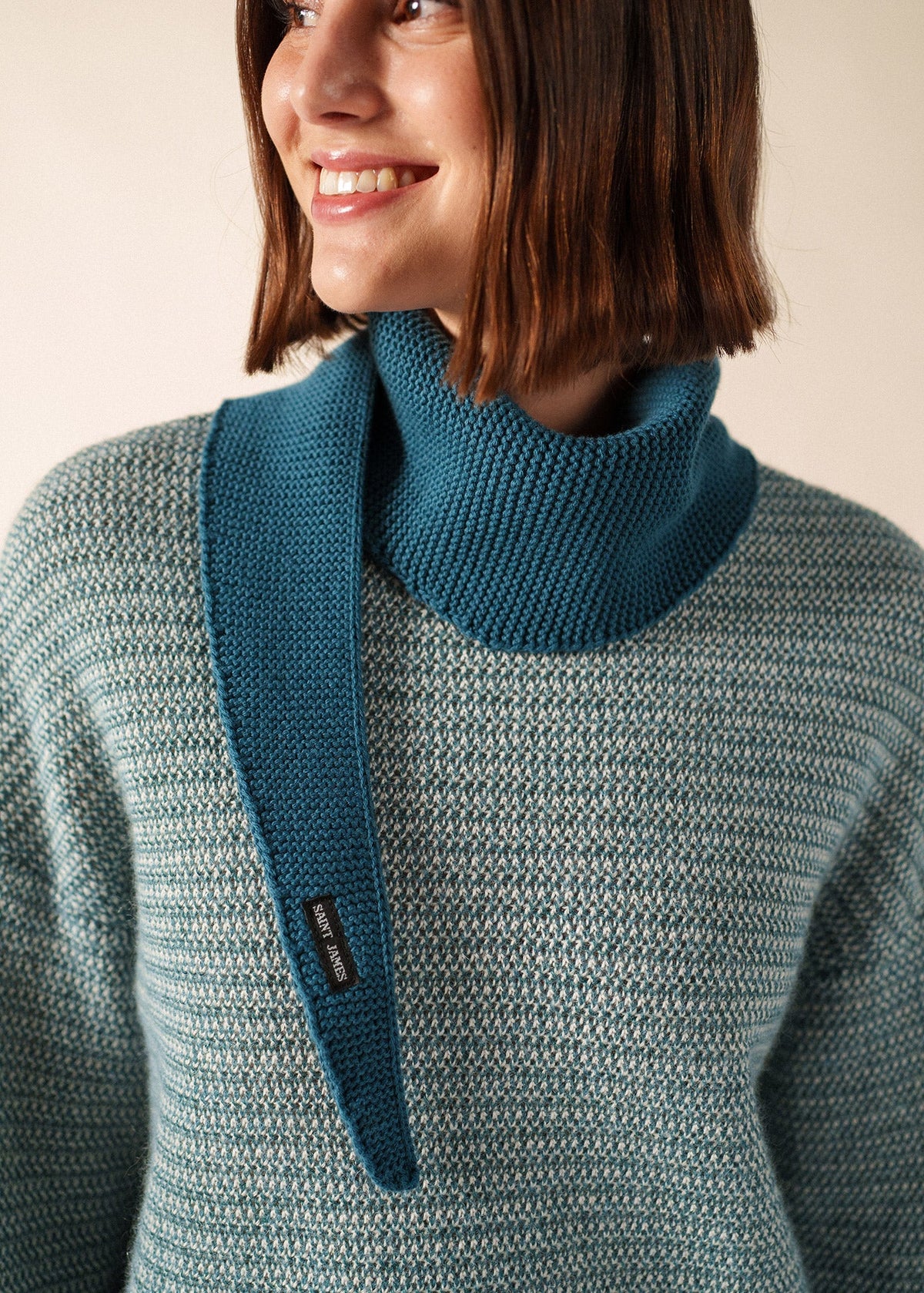 KNIT BANDANA - Scarf in Wool & Cotton (COASTAL BLUE)