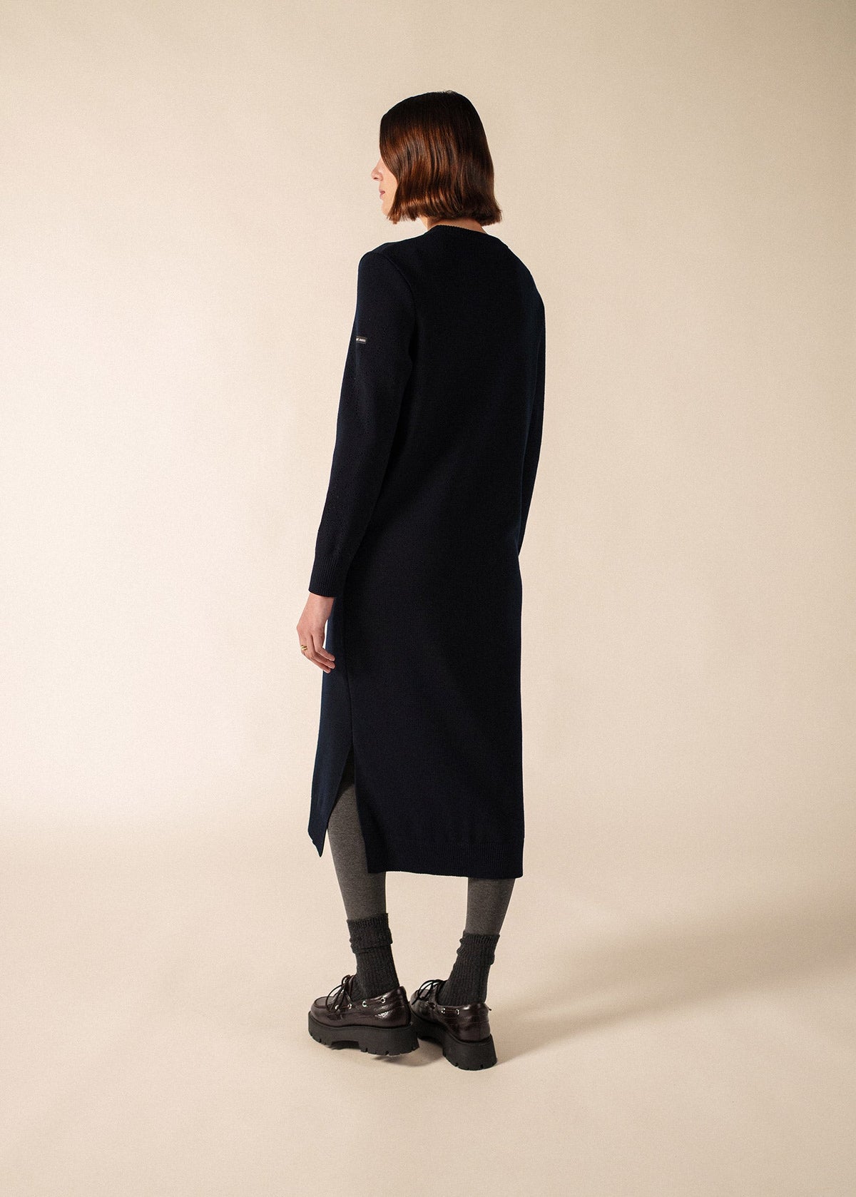 ASCOU Pointelle Sleeve Sweater Dress (NAVY)