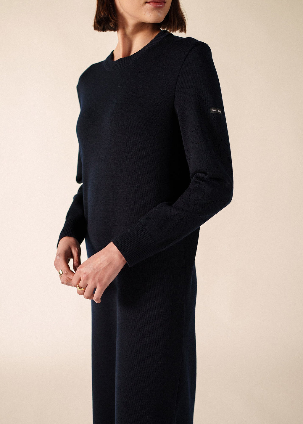 ASCOU Pointelle Sleeve Sweater Dress (NAVY)