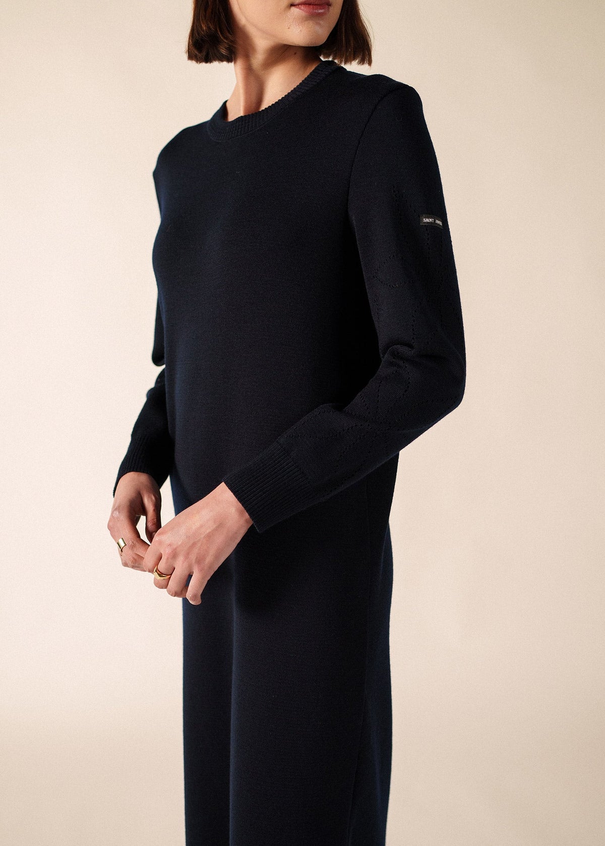 ASCOU Pointelle Sleeve Sweater Dress (NAVY)