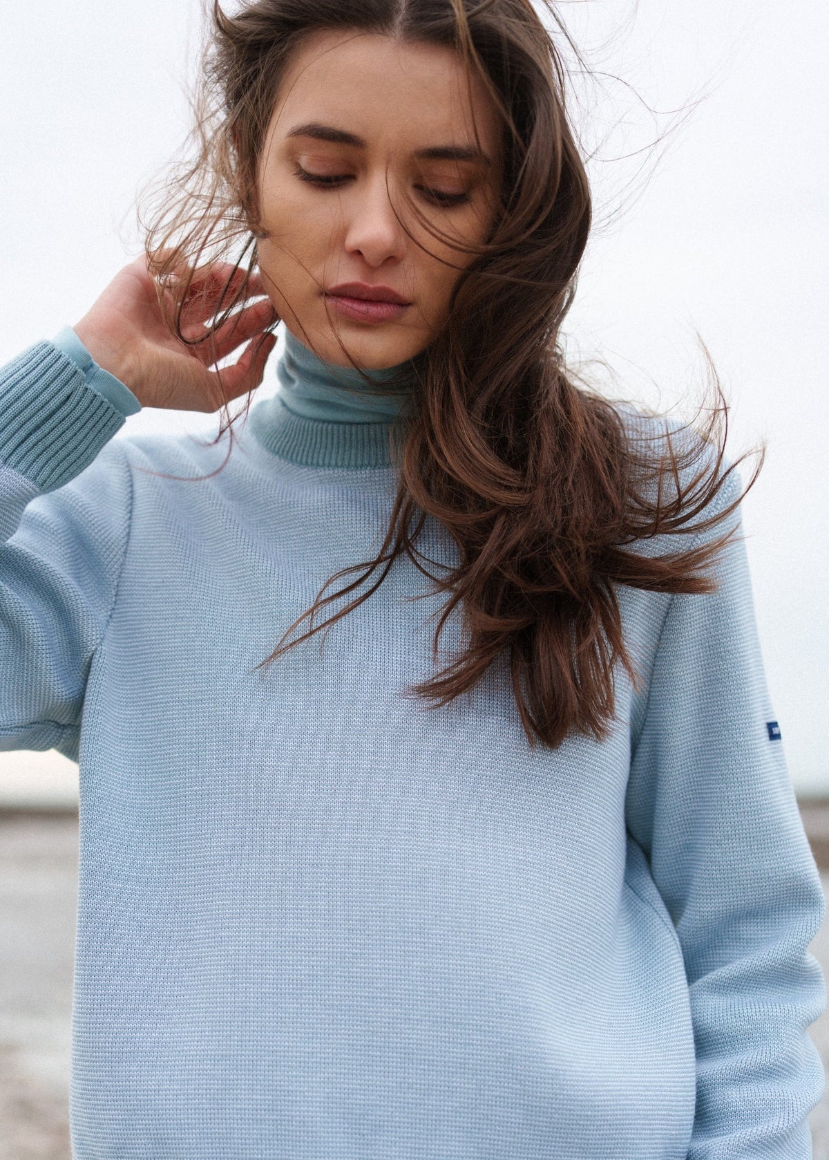 CANCALE CHINE Fisherman Sweater for Women (LIGHT COASTAL BLUE / WHITE)