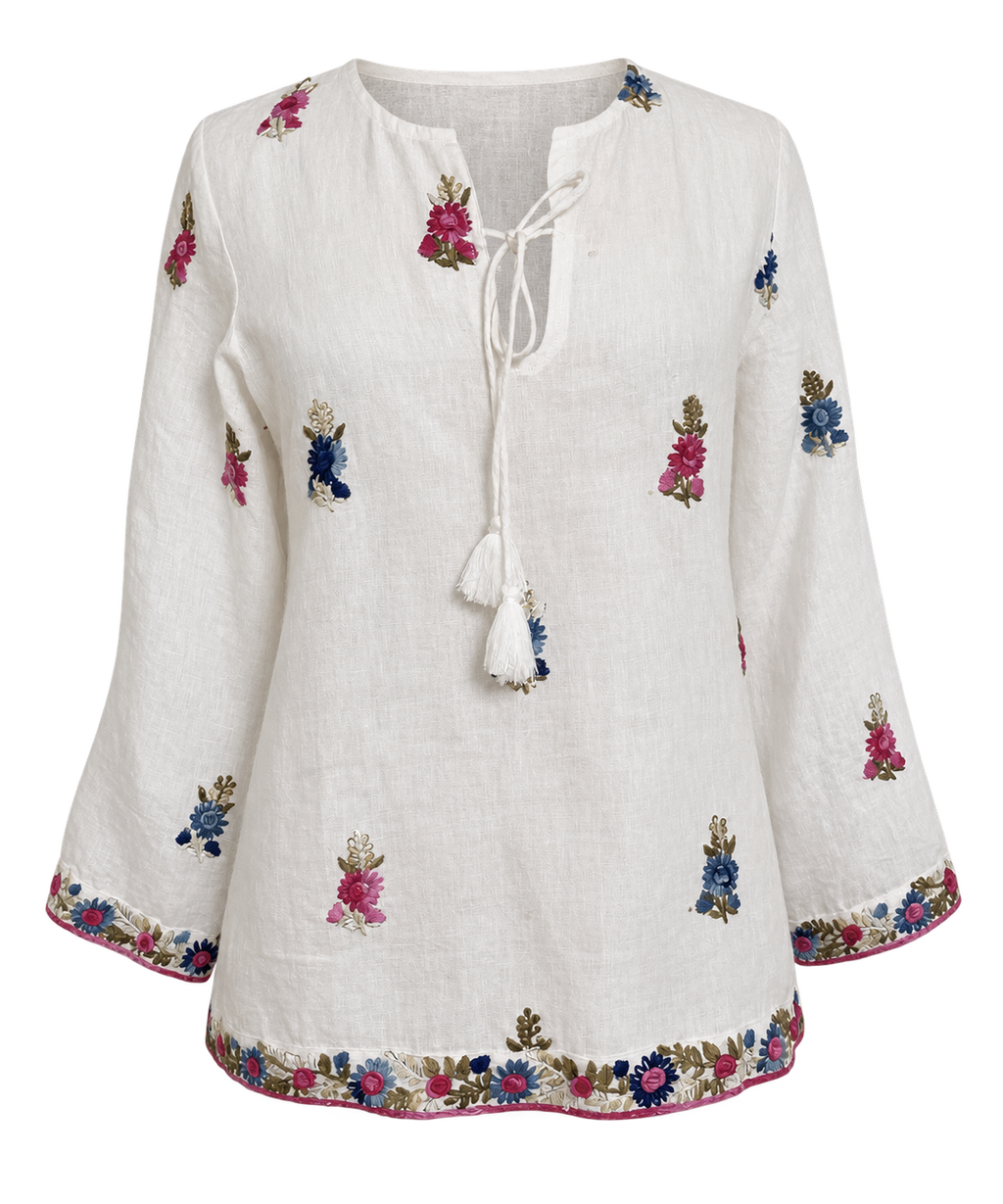 Linen Hand Embroidered Top