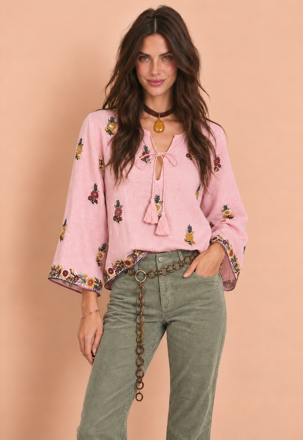 Linen Hand Embroidered Top