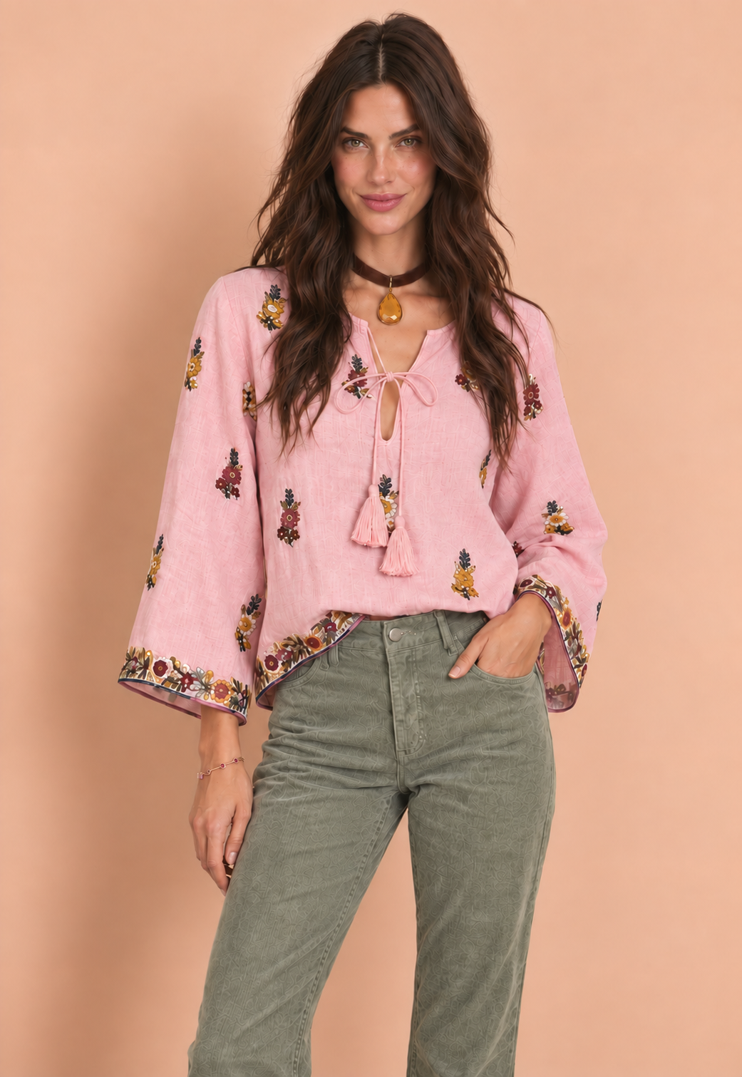 Linen Hand Embroidered Top