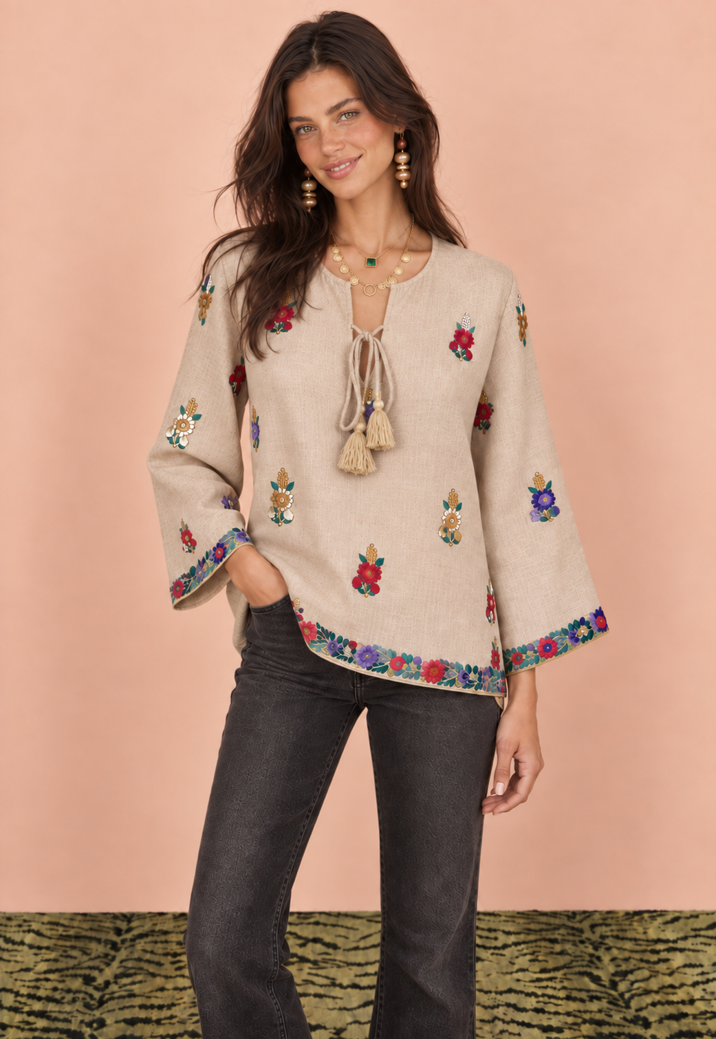 Linen Hand Embroidered Top