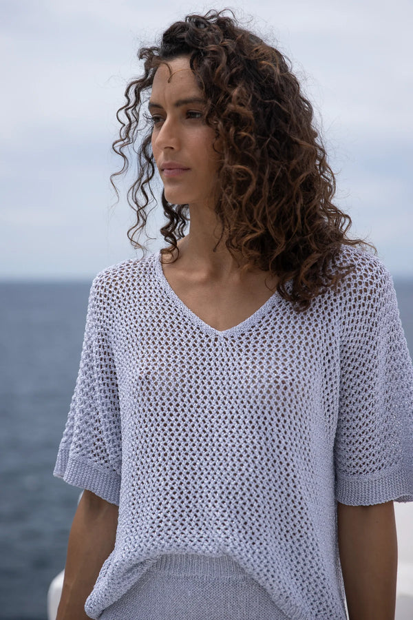 Leo Crochet Lurex Silver Top
