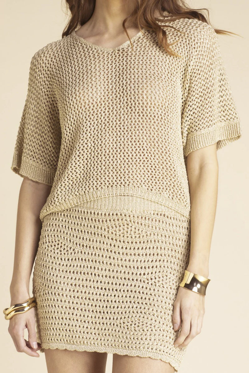 Leo Crochet Lurex Gold Top