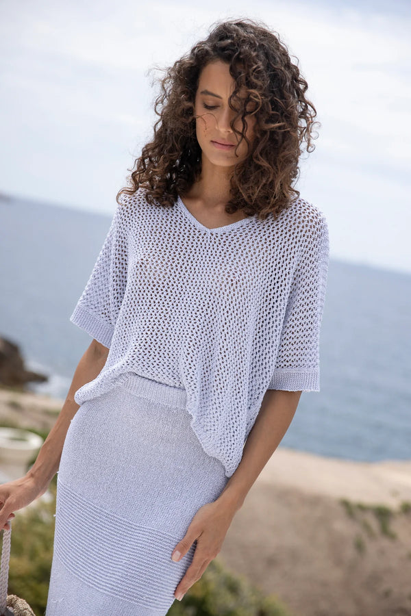 Leo Crochet Lurex Silver Top