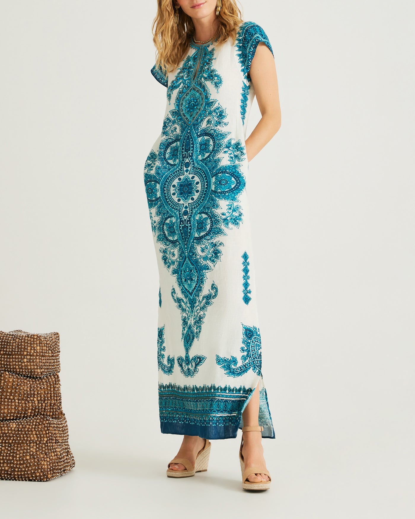 hand painted linen dress Hand-Painted 100% Linen Dress Olive / One size