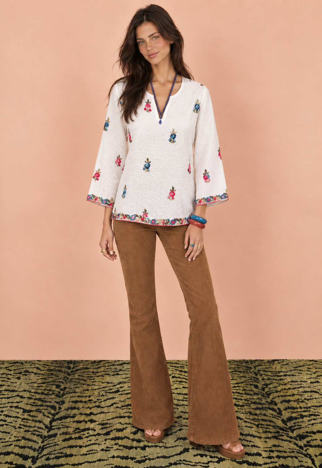 Sara Linen Hand Embroidered Top