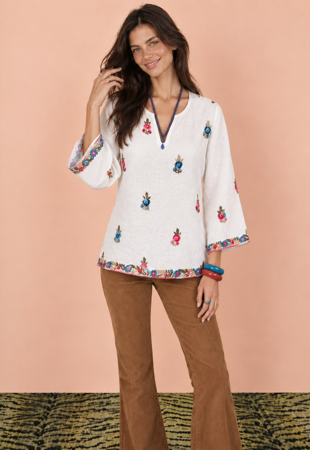 Sara Linen Hand Embroidered Top