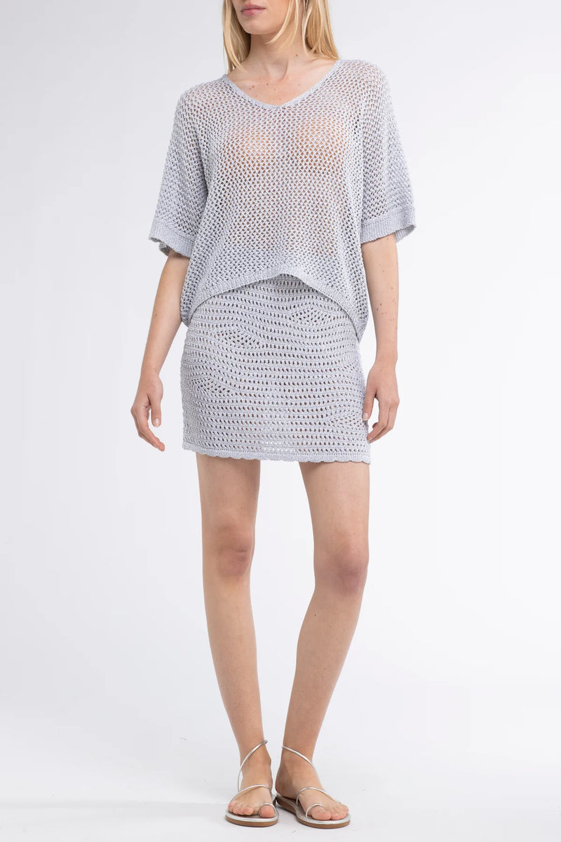 Leo Crochet Lurex Silver Top
