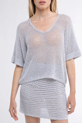 Leo Crochet Lurex Silver Top