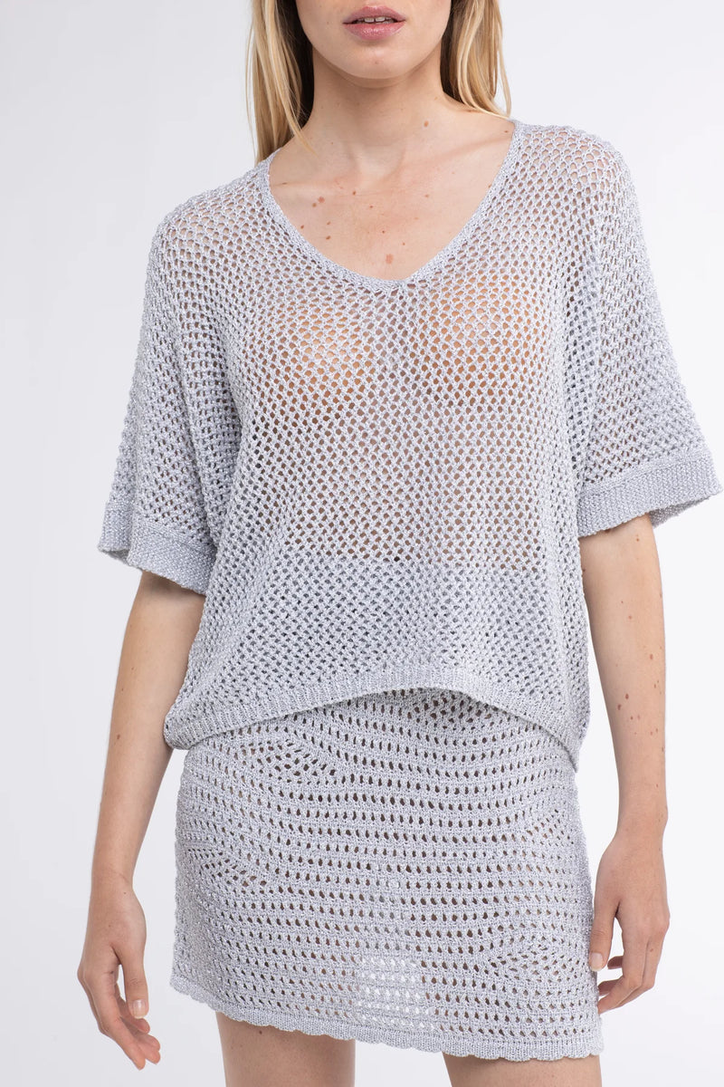 Leo Crochet Lurex Silver Top
