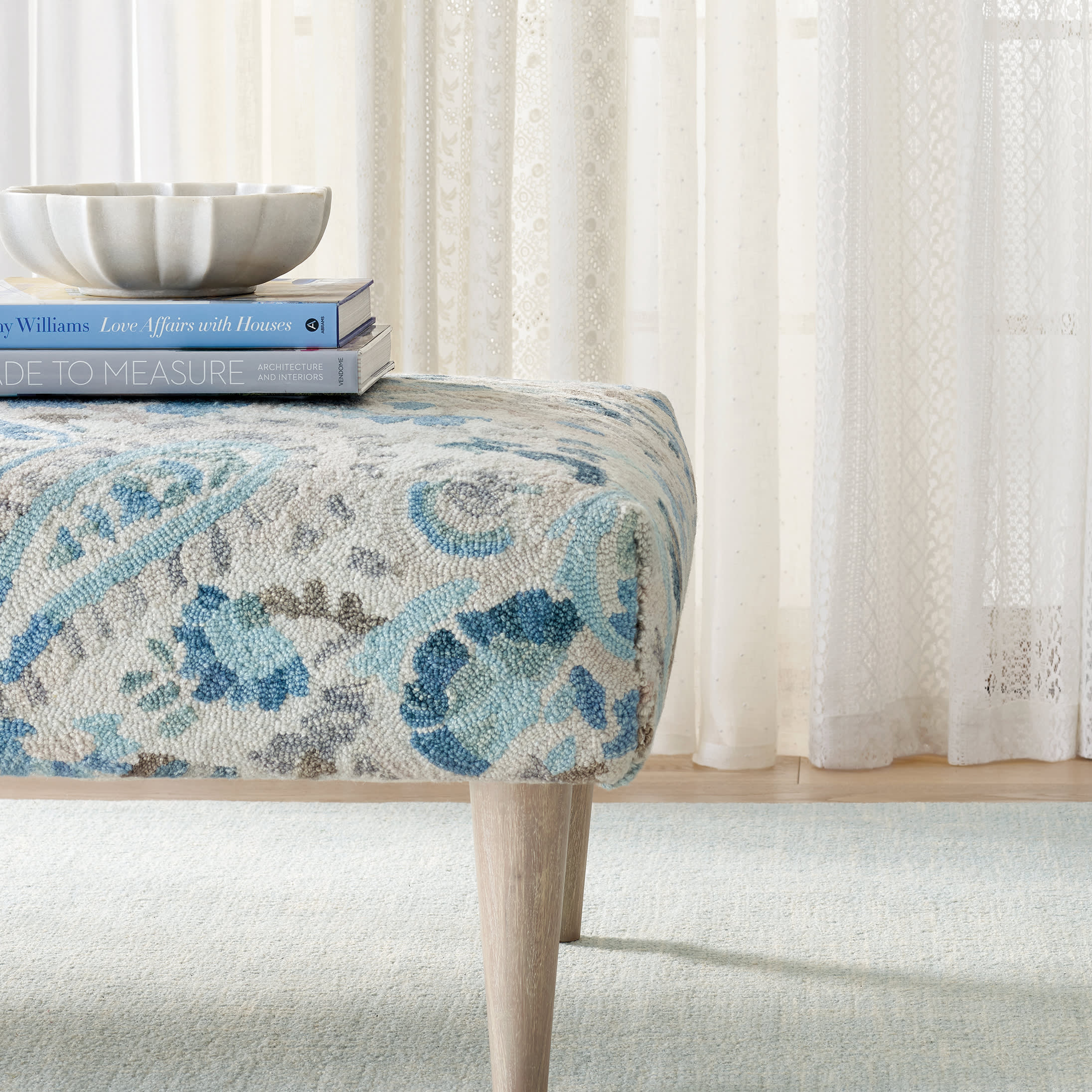Crosshatch Hand Micro Hooked Wool Rug | Sky